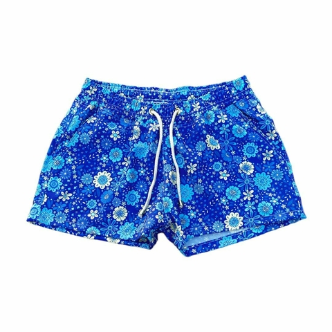 Short Tactel Feminino - FOLHAS FUNDO AZUL