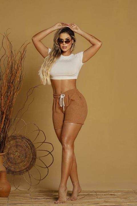 Shorts de Linhão - Feminino - MARRON CAFÉ