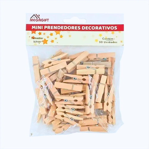 Mini Prendedor de Madeira 3,5cm - 50 unidades