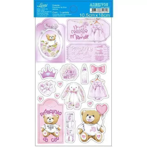 Em papel adesivo 80g/m² Medida da Cartela: 10 x 18cm  A linha de Adesivos para Scrapbook Litoarte é de fácil aplicação.  Desenvolvido com papéis de alta qualidade adesiva e lindas imagens recortadas.  Com estes apliques você poderá desenvolver seus melhor