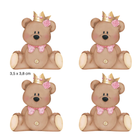 Aplique em Papel e MDF Litoarte Ursa de Coroa Rosa - APM3-173