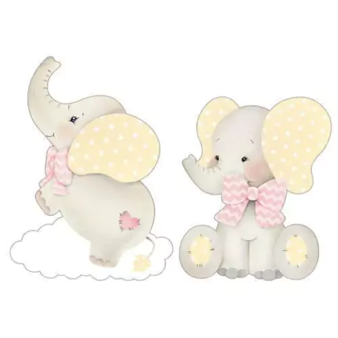 Aplique em Papel e MDF Litoarte Elefantes Bebê Menina - APM3-260