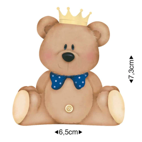 Aplique em Papel e MDF Litoarte Urso de Coroa Azul Marinho - APM8-0631