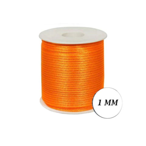 Cordão de Cetim Rabo de Rato 1mm - 50 Metros Laranja Neon