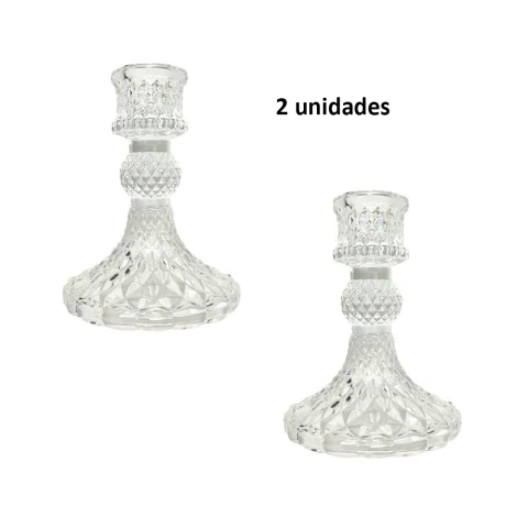 Kit Castiçal de Vidro Para Vela 12,5 cm Luxo - 2 unidades