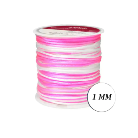 Cordão de Cetim Rabo de Rato 1mm - 50 Metros Multicolor Pink