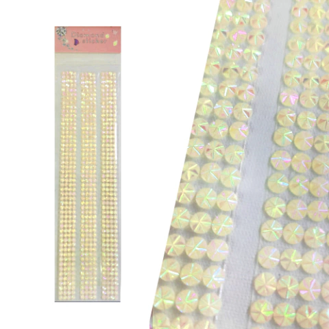 Cartela Adesivo Strass Diamante Acrílico Faixa Perolado 20,5X7cm