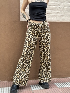 Jean leg wide print leopard