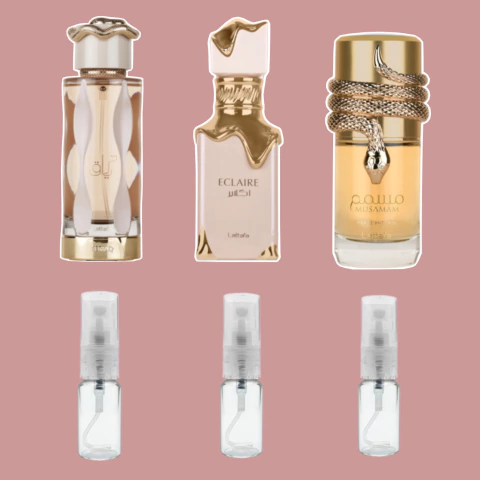 COMBO TENTAÇÃO EXCLUSIVA TERIAQ + ECLAIRE + MUSAMAM FRACIONADOS 3x5 ML