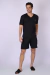 Pijama Curto Masculino Verão Malha Suede Liso Preto