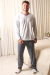 Pijama Longo Masculino Inverno Malha Pv Cinza Liso