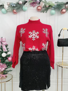 Sueter Plus rojo navideño copos - comprar en línea