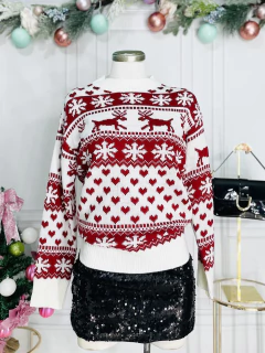 Sueter beige navideño renos en internet