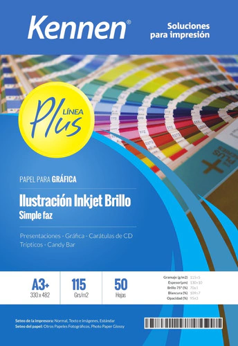 Papel Ilustración Inkjet Brillo Kennen 115gr A3+ calidad fotográfica