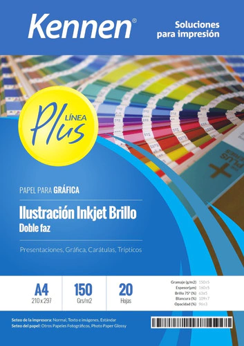 Papel Ilustración Inkjet Brillo Bifaz 140g A4 Kennen calidad fotográfica