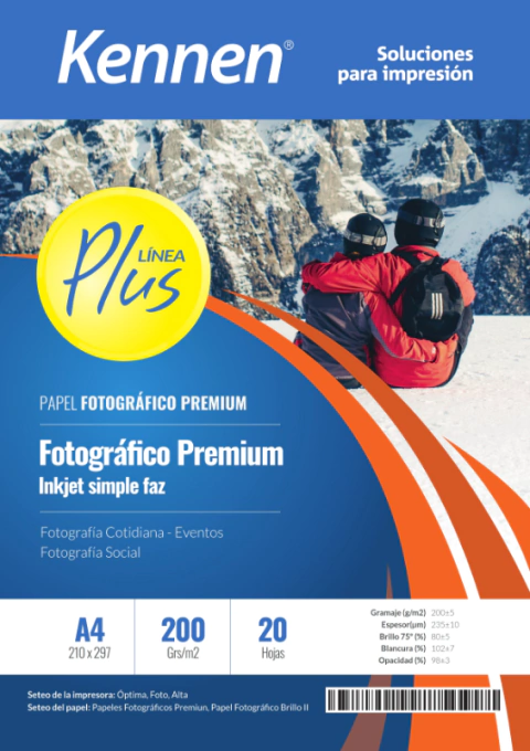 Papel Fotográfico Brillo Premium Kennen 200gr A4
