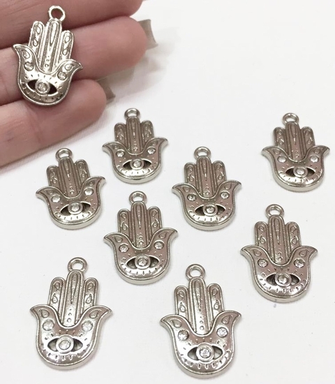 COD 7315 - Pingente 27mm Mão Hamsá com Strass - Unidade