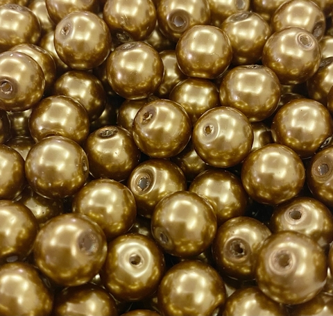 COD 5586 - Pérola de Vidro 10mm Dourado Escuro - 40 Unidades