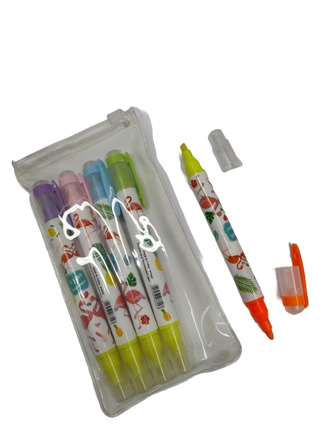 COD PC144 - Kit de Marca Textos Flamingos C/2 Pontas (2 Cores) - Com 5 Unidades