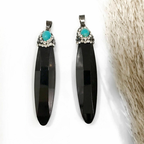 COD 9078 - Pingente de Cristal Gota 6x1,4cm Preto - Unidade