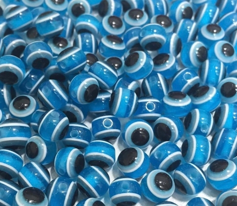 COD 4769 - Olho Grego 8mm Acrílico Azul Claro - 10 Unidades