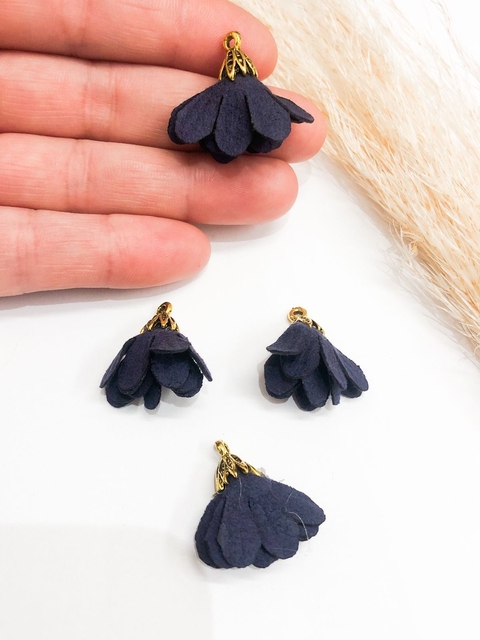 COD 2988 - Tassel em Forma de Flor Azul Marinho - 2 Unidades