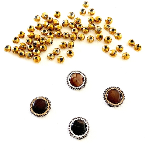 COD 2453 - Pedra Natural Passante Cravejada com Marcassitas e Strass - Unidade