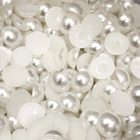 COD 9742 - Chaton Redondo Para Colagem Meia Pérola 10mm Branco - 20 Gramas