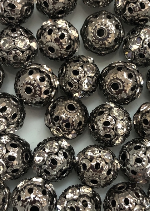 COD 3958 - Bola de Strass 10mm Trabalhada Grafite - 4 Unidades