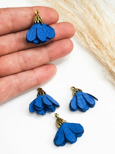 COD 2986 - Tassel em Forma de Flor Azul Cobalto - 2 Unidades