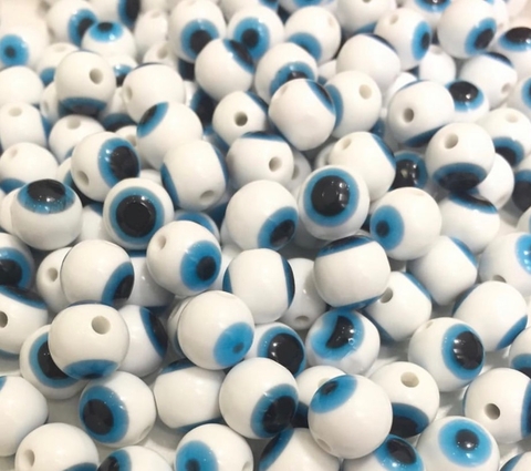 COD 4770 - Olho Grego 10mm Acrílico Branco - 10 Unidades