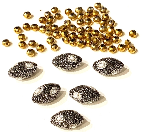 COD 3482 - Pedra Natural Passante 15x26 Cravejada com Marcassitas e Pérolas - Unidade