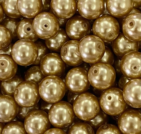 COD 5583 - Pérola de Vidro 12mm Dourado - 50 Unidades
