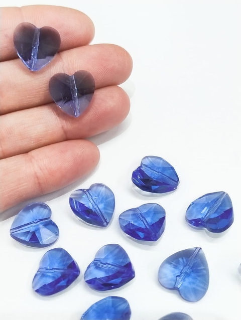 COD 8159 - Cristal Passante de Coração 1.4x1.4 Azul - Unidade