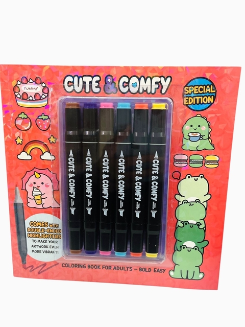 COD PC307 - Livro P/Pintar + 6 Canetas Ponta Dupla Cute & Comfy