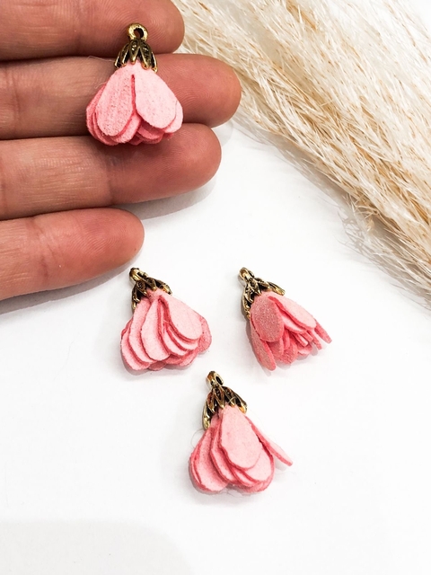 COD 2989 - Tassel em Forma de Flor Rosa Claro - 2 Unidades