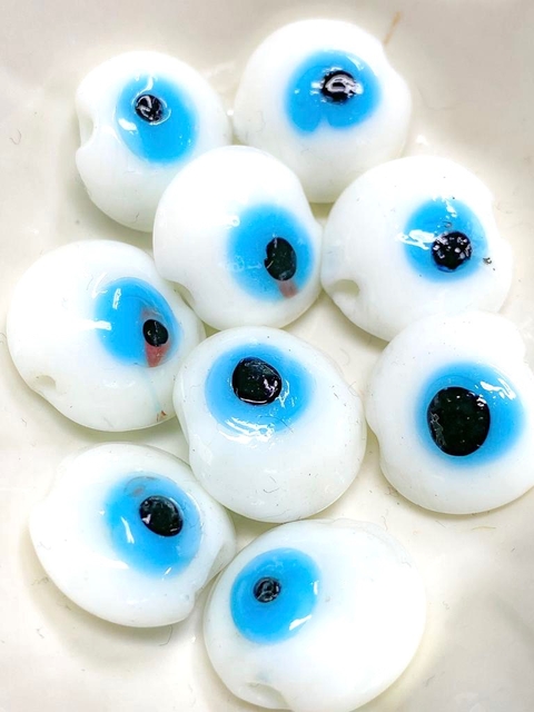 COD 8606 - Olho Grego de Murano 14mm Branco - 2 Unidades