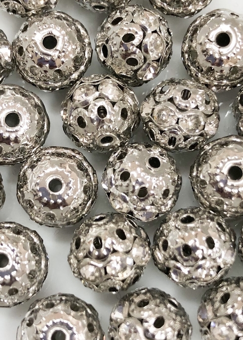 COD 3963 - Bola de Strass 10mm Trabalhada Crystal - 4 Unidades