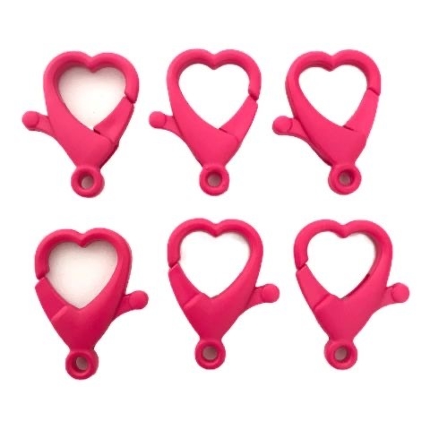 COD 6852 - Fecho Mosquetão Acrílico Coração 30mm Pink - 3 Unidades