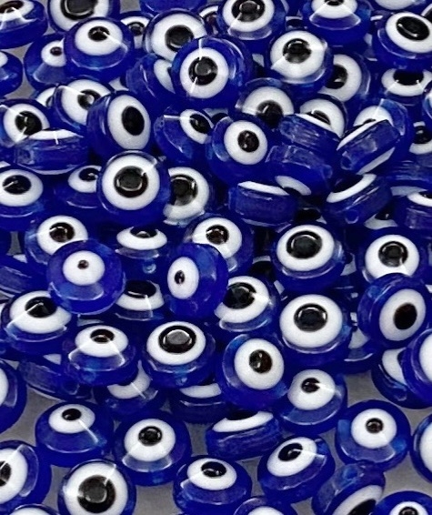 COD 4829 - Olho Grego 8mm Acrílico Achatado Azul - 10 Unidades