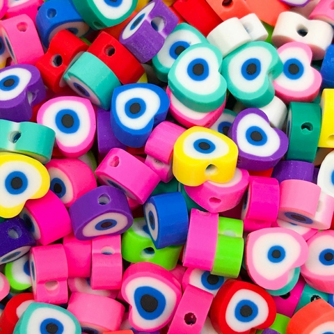 COD 8528 - Fimo Emborrachado Coração Olho Grego - 10 Unidades
