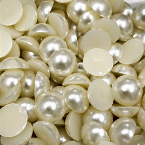 COD 1794 - Chaton Para Colagem Redondo Meia Pérola 14mm Pérola - 20 Gramas