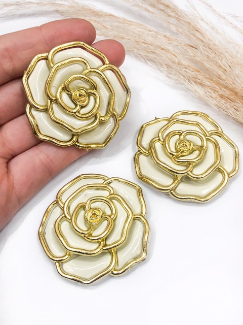 COD 3700 - Aplique de Plástico Flor 2,0x2,0 Creme - 2 Unidades