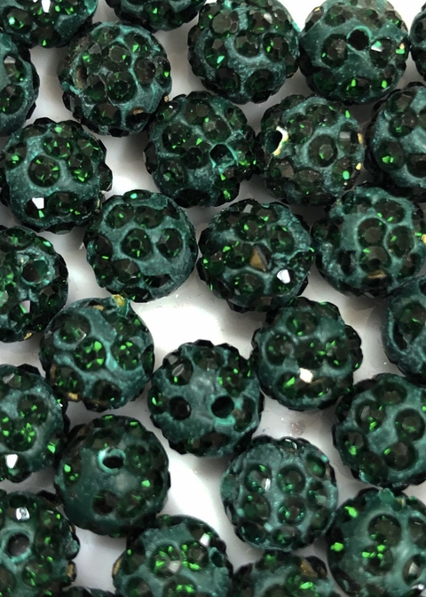 COD 2916 - Bola de Strass 10mm Verde Militar - 4 Unidades