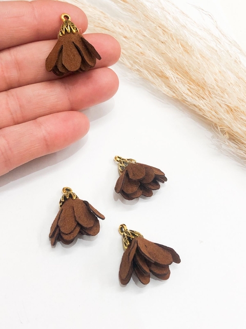 COD 2991 - Tassel em Forma de Flor Marrom - 2 Unidades