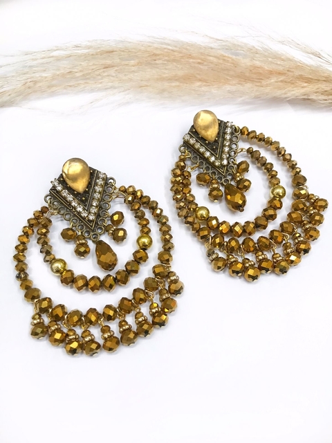 COD PP046 - Maxi Brinco Cristais Gold Luxo - PAR