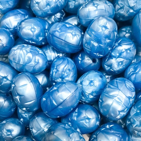 COD 5892 - Pedras de Acrílico 1.5x2.1 Azeitona C/Estrelinhas Azul - 4 Unidades