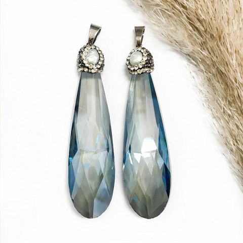 COD 8589 - Pingente de Cristal Gota 8x2cm Azul - Unidade