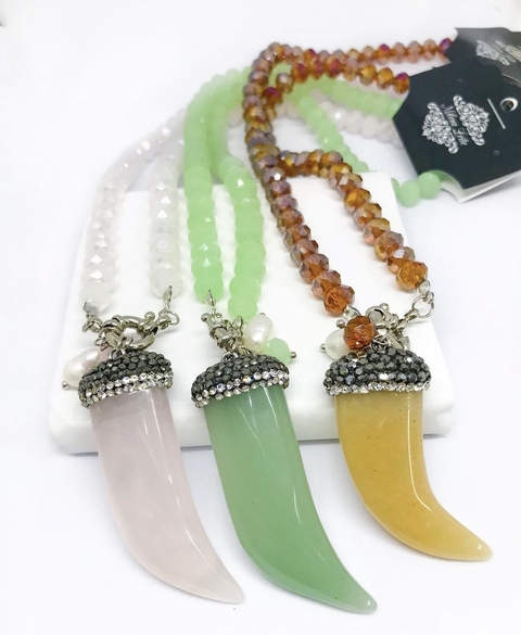 COD PP026 - Colar de Cristal com Pingente de Pedra Natural e Pérola de Água Doce - Unidade
