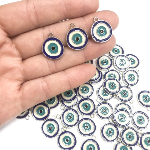 COD 6694 - Pingente Resinado Prateado Azul Royal 14mm Olho Grego - Unidade